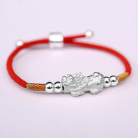 Thumbnail for PURE SILVER 24k Gold Plated Pixiu Red Rope WEALTH Bracelet