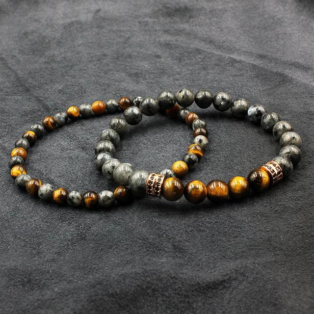 Tiger Eye & Labradorite Stone TRANSFORMATION Mens 2 pc Bracelet Set