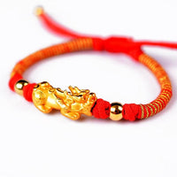 Thumbnail for 24k Plated Pure Silver 990  FENG SHUI Red/Black Rope AFFLUENCE Bracelet