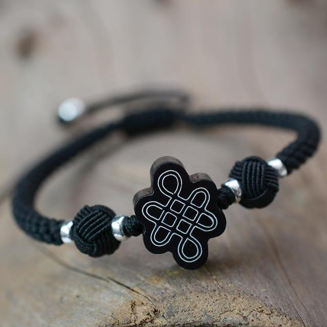 Hand-Woven Tibetan Rope Bracelet with Auspicious ETERNAL KNOT Charm