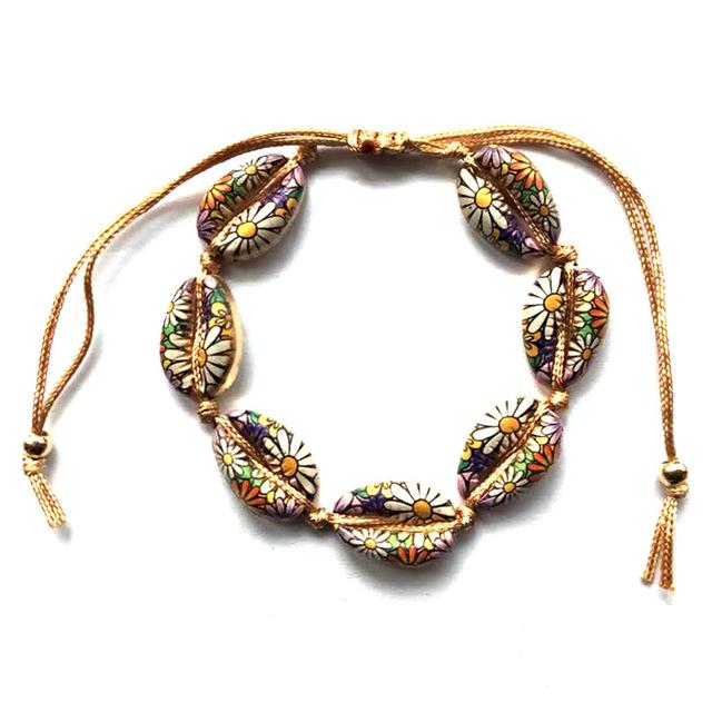 Inkjet Printed Colorful HIPPY DESIGNS  Cowry Shell Style BOHO Rope Bracelets