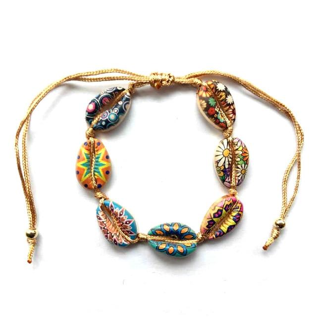 Inkjet Printed Colorful HIPPY DESIGNS  Cowry Shell Style BOHO Rope Bracelets