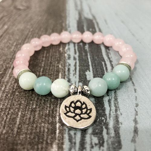 Rose Quartz & Amazonite EMOTIONAL HEALING Natural Stone Charm Bracelet