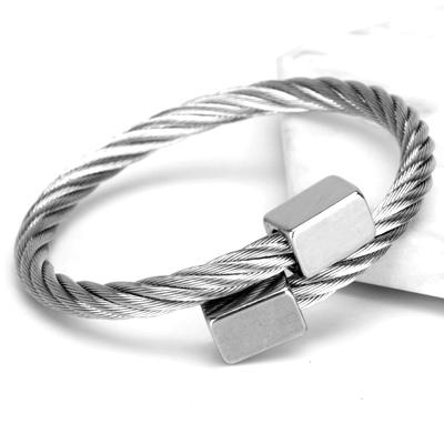 Titanium Steel Silver Twist Men's Bangle