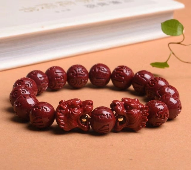 Purple Cinnabar Double Tiger Head Bracelet