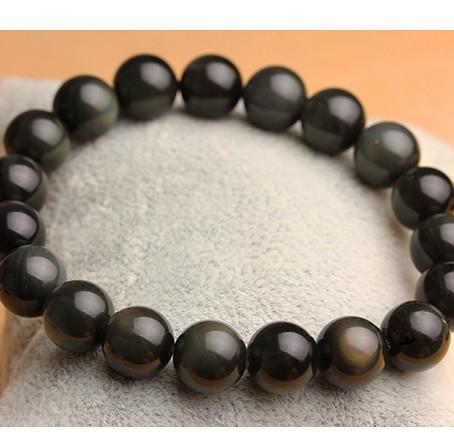 Natural Obsidian Beads Charms 925 Sterling Silver Bracelet