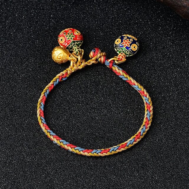 Woven Cotton Gold Swallowing Beast Bracelet for Good Fortune and Wealth