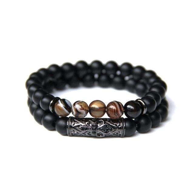 Men's 2 pc Onyx with Botswana Agate/ Tiger Eye/ Hematite  GROUNDING Bracelet Set