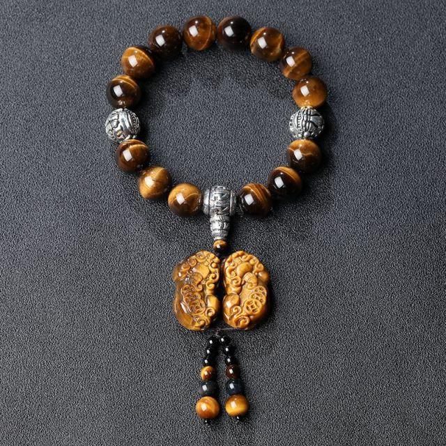 Natural Tiger Eye & Peacock Dragon Stone Ethnic Tibetan PROTECTION Car Amulet