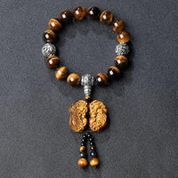 Thumbnail for Natural Tiger Eye & Peacock Dragon Stone Ethnic Tibetan PROTECTION Car Amulet