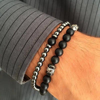 Thumbnail for 2pc/set Men's Hematite & Onyx Stone SELF CONTROL Bracelets