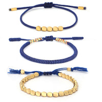 Thumbnail for Tibetan Handmade Lucky Knot 'BE THANKFUL' Copper & Blue Rope 3 /pc Bracelet Set