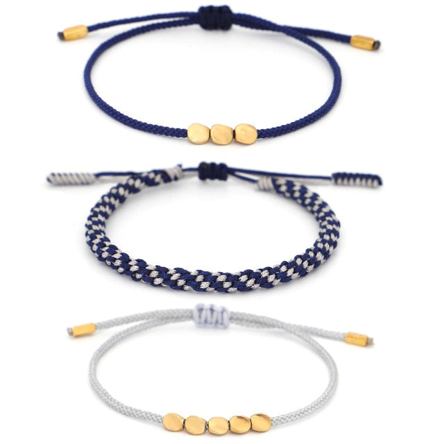 Tibetan Handmade Lucky Knot 'BE OPTIMISTIC ' Copper & Rope 3 /pc Bracelet Set