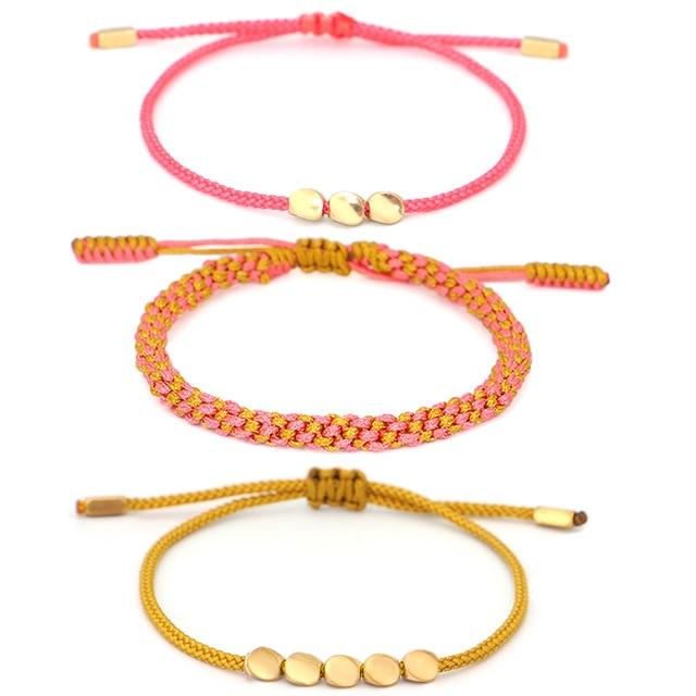 3 /pc Set Tibetan Handmade Lucky Knot 'BE FEARLESS ' Copper & Rope Bracelets