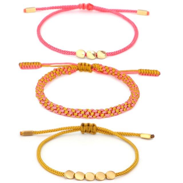 Tibetan Handtied Lucky Knot 'BE POWERFUL' Copper & Rope 3 /pc Bracelet Set