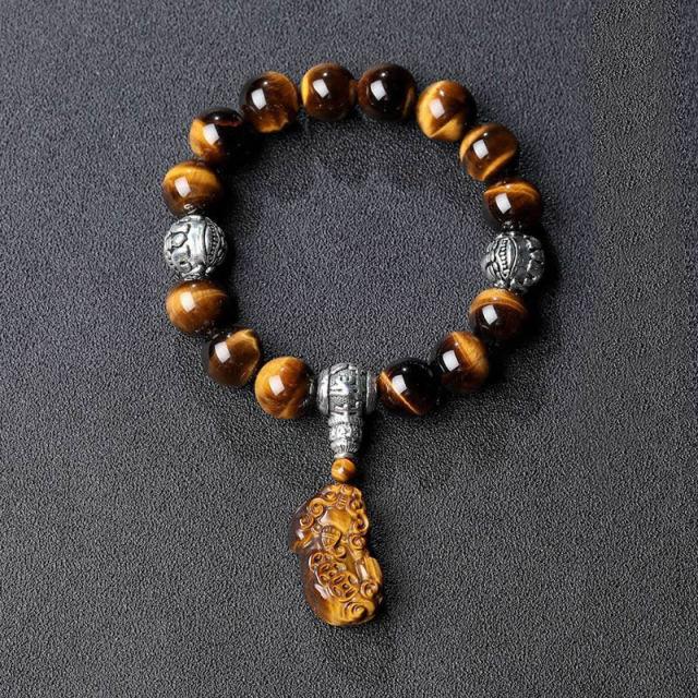 Natural Tiger Eye & Peacock Dragon Stone Ethnic Tibetan PROTECTION Car Amulet