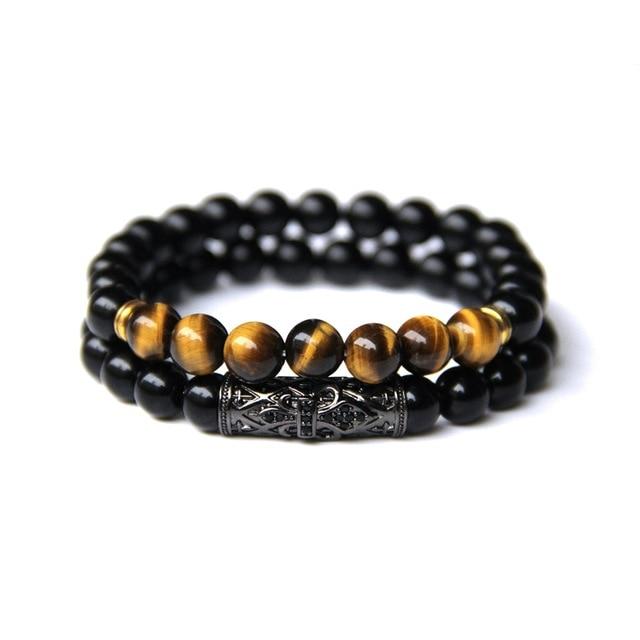 Men's 2 pc Onyx with Botswana Agate/ Tiger Eye/ Hematite  GROUNDING Bracelet Set