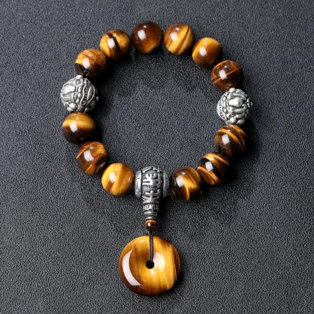 Natural Tiger Eye & Peacock Dragon Stone Ethnic Tibetan PROTECTION Car Amulet