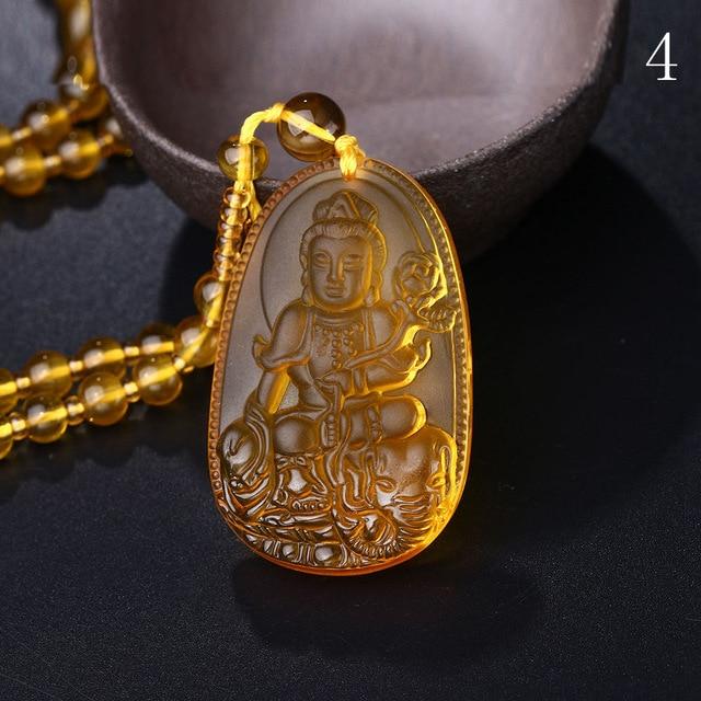 Natural Citrine BUDDHA Deity GUARDIAN Abundance Pendant Necklace