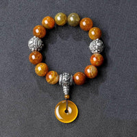 Thumbnail for Natural Tiger Eye & Peacock Dragon Stone Ethnic Tibetan PROTECTION Car Amulet