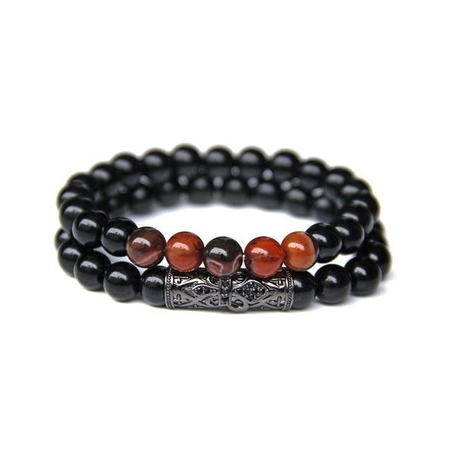 Men's 2 pc Onyx with Botswana Agate/ Tiger Eye/ Hematite  GROUNDING Bracelet Set