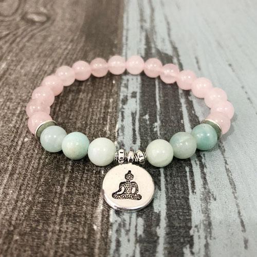 Rose Quartz & Amazonite EMOTIONAL HEALING Natural Stone Charm Bracelet