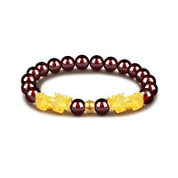 Thumbnail for 24K Gold Plated PIXIU /APPLE / FLOWER Accents & Genuine GARNETS Wealth / Peace Bracelet