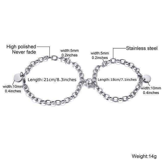 'FEEL MAGNETIZED ' Couples Stainless Steel Miami Cuban Link  2pc Bracelet Set