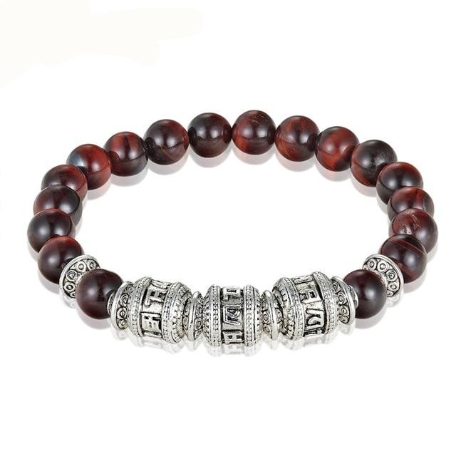 Red Tiger Eye  Natural Stone  OM mantra Men's Bracelet