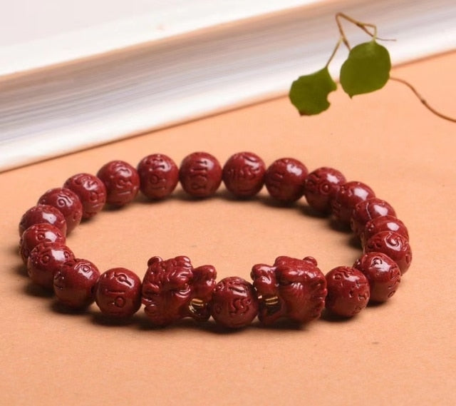 Purple Cinnabar Double Tiger Head Bracelet