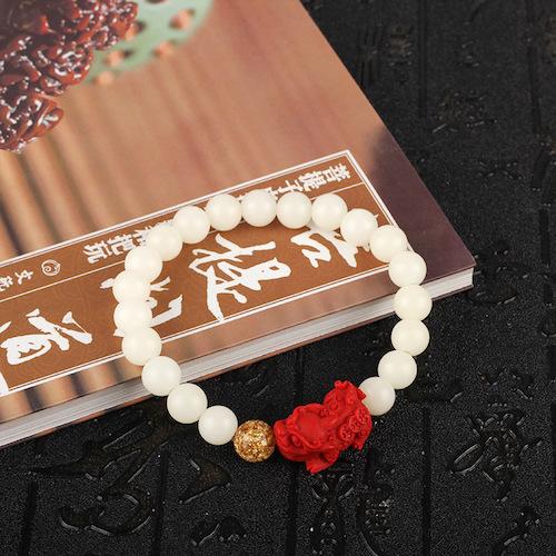 Cinnabar Pixiu &  White Bodhi Seed Bead PROSPERITY Bracelet