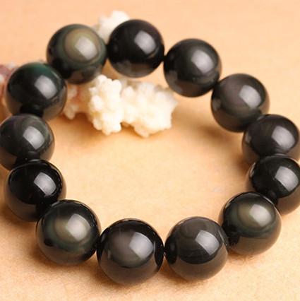 Natural Obsidian Beads Charms 925 Sterling Silver Bracelet