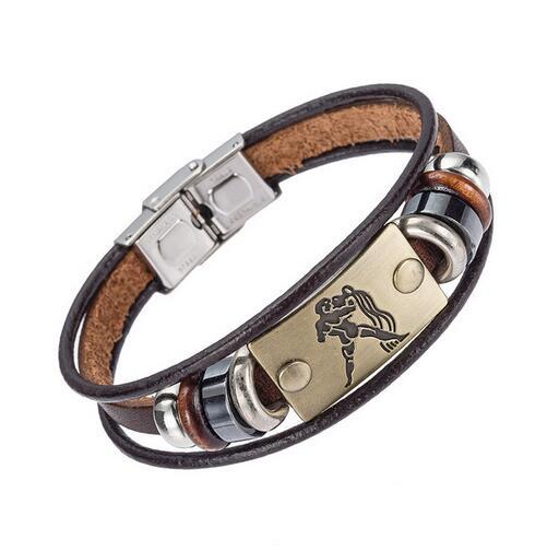 12 Constellation Leather Multi layer Bracelets