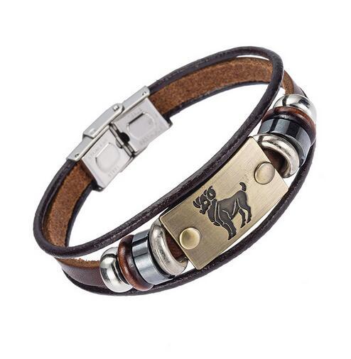 12 Constellation Leather Multi layer Bracelets