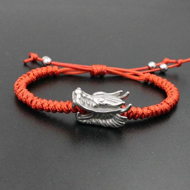 Men's Stainless Steel Dragon Head & Braided Rope STRENGTH Bracelet