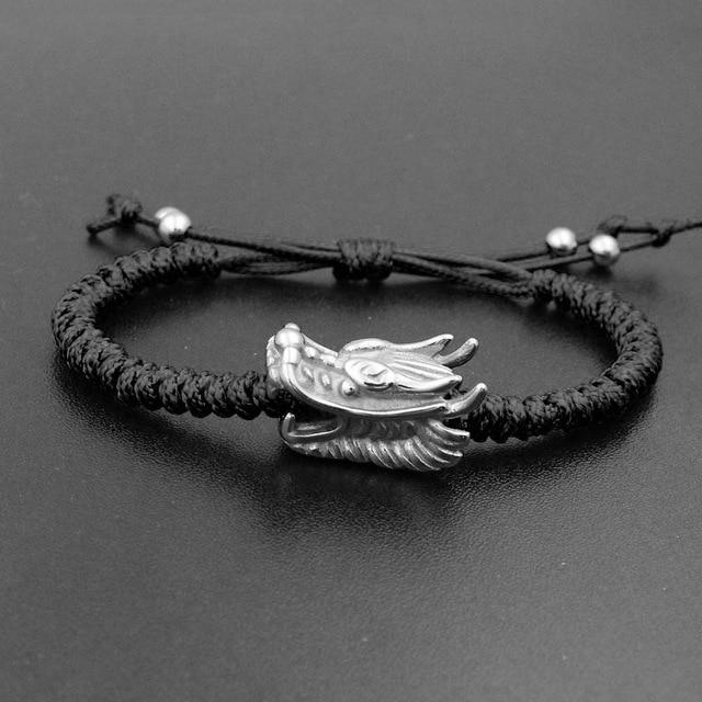 Men's Stainless Steel Dragon Head & Braided Rope STRENGTH Bracelet