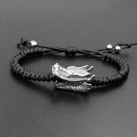 Thumbnail for Men's Stainless Steel Dragon Head & Braided Rope STRENGTH Bracelet