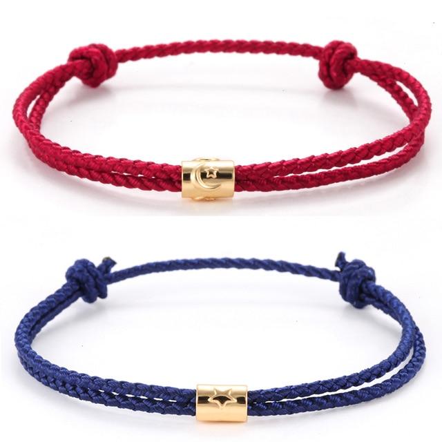 Hand Braided Cotton with Copper Stars & Moon, Hamsa Hand Accents- 2Pc/set 'FUSION ' Rope Bracelets