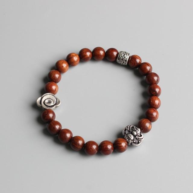 Ethnic Tibetan Wooden Beaded Spirit Bat & Auspicious Cloud Bracelet