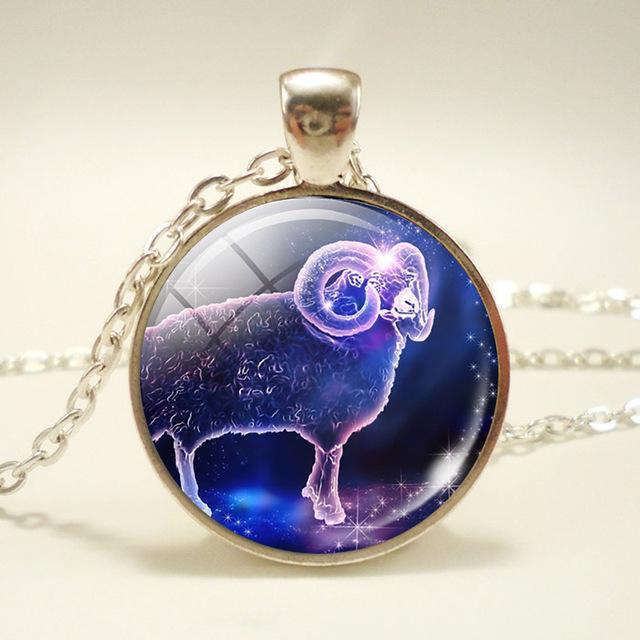 12 Constellation  Glass Dome Pendant Necklace