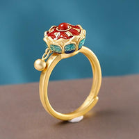 Thumbnail for 18k Sterling Silver & Cloisonne LOTUS SPINNING MANTRA PRAYER WHEEL Ring