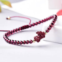 Thumbnail for Hand Carved Purple Cinnabar Accents & Garnet Stone PIXIU'PROSPERITY Attracting Bracelet