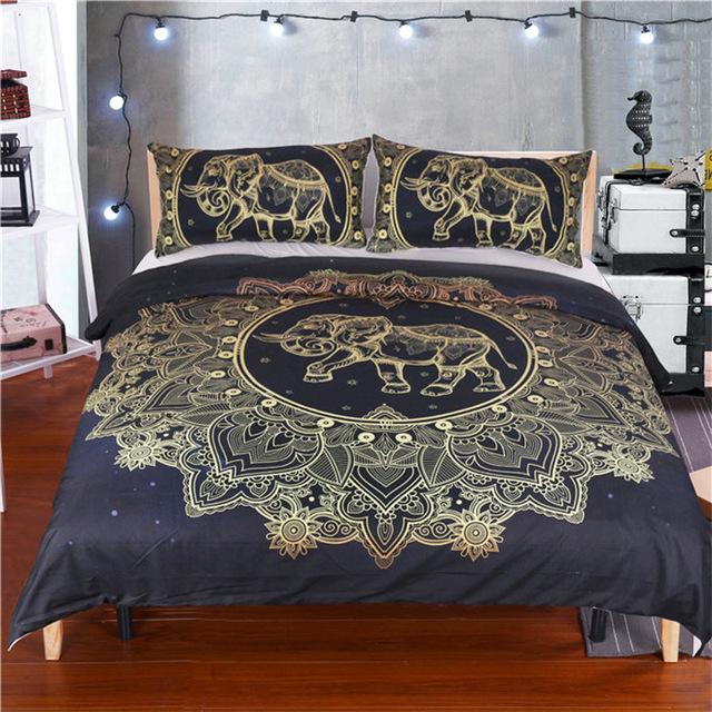 3PCS SET  Bohemian Elephant Mandala Flowers DUVET COVER WITH PILLOWCASE COVERS