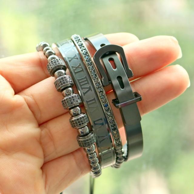 Luxury Titanium Zirconia Pave 4 Pc  Buckle Bracelet Set