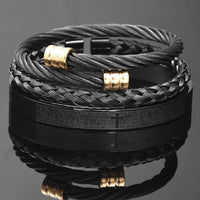 Thumbnail for Men's Luxury 3 Pc Stainless Steel Cross & Braided Bracelet Set