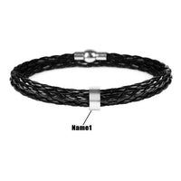 Thumbnail for Men's Leather & Stainless Steel Personalized Name/s Bracelet