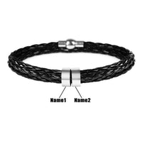 Thumbnail for Men's Leather & Stainless Steel Personalized Name/s Bracelet