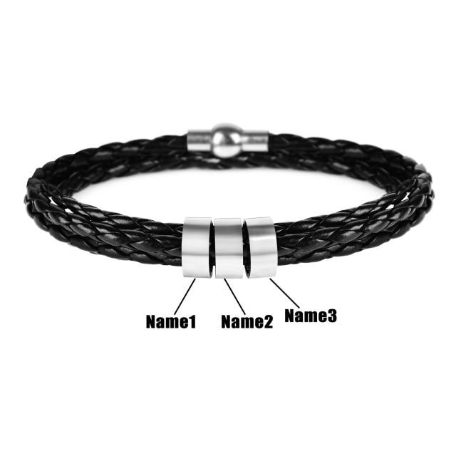 Men's Leather & Stainless Steel Personalized Name/s Bracelet