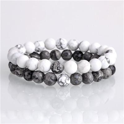 Natural Lava, Onyx & Howlite Stone 2 pc Couples DISTANCE BRACELETS Set