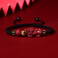 Thumbnail for Purple Cinnabar FENG SHUI Pixiu & Ancient Coin Charm Rope Bracelet